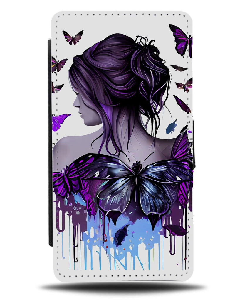 Gothic Fairy Flip Wallet Case Goth Butterfly Butterflies Purple Girl Grunge AQ20