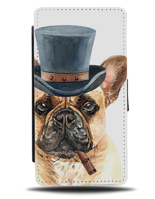 Gentleman French Bulldog Flip Wallet Case Funny Tophat Hat Gift Outfit K699