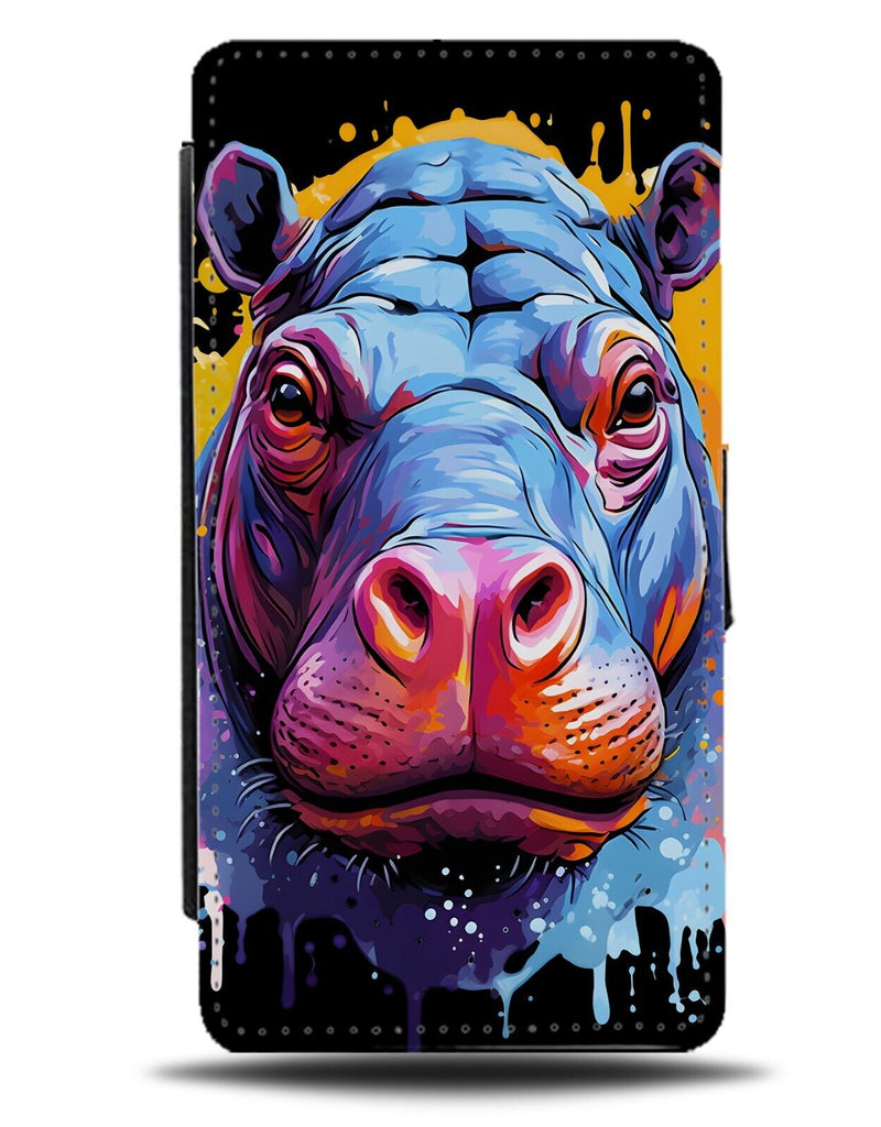 Colourful Hippopotamus Face Flip Wallet Case Novelty Funny Hippopotamuses DA75