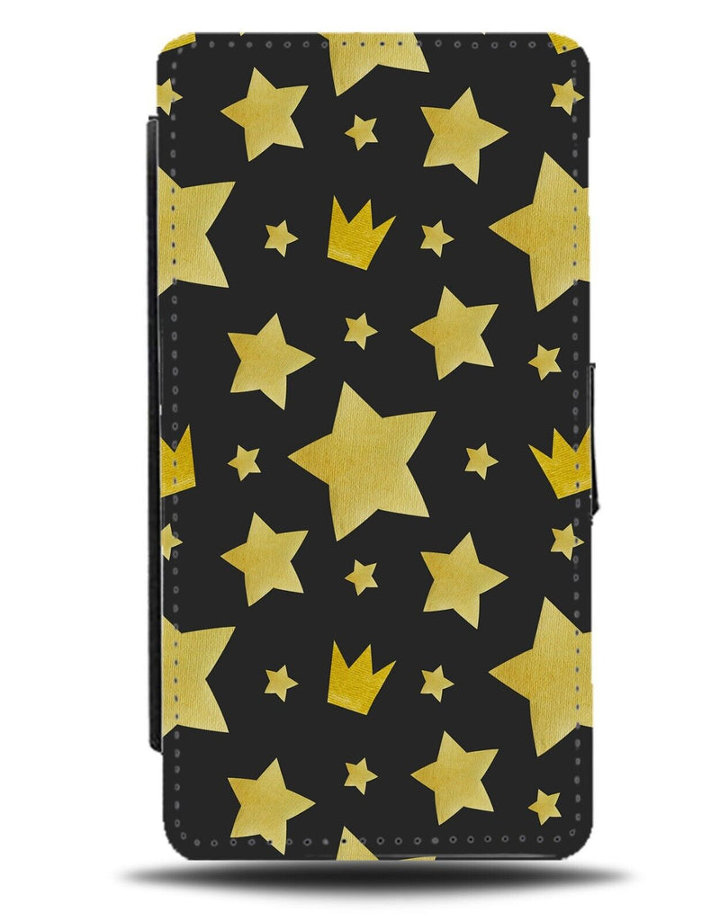 Stars and Crowns Flip Wallet Case Star Crown Queen King Pattern Design BD48