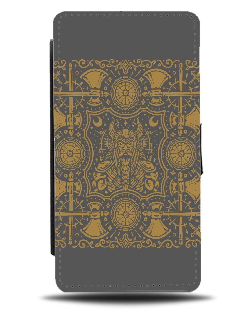 Grey and Gold Vikings Design Flip Wallet Case Viking Nordic Pattern Style CT37