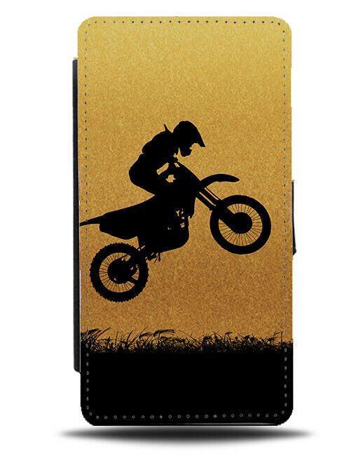 Motorbike Flip Cover Wallet Phone Case Motor Bike Bikes Helmet Gold Golden i599