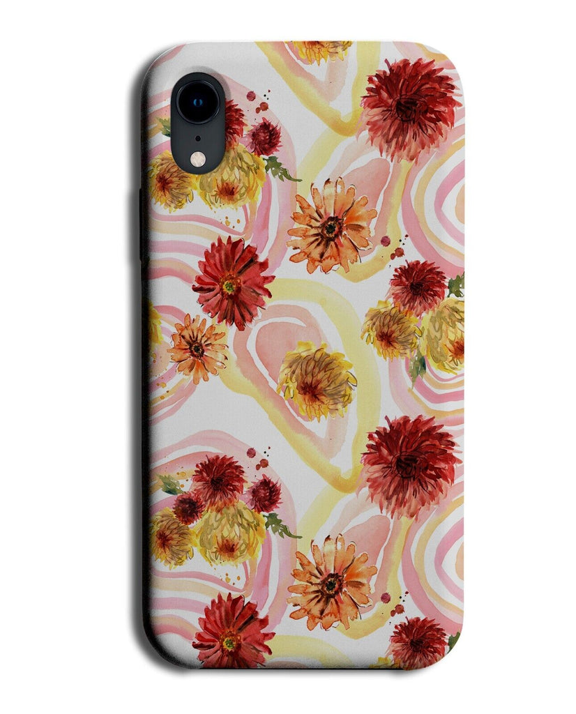 Gerebera and Chrysanthemums Marble Swirls Phone Case Cover 60s Retro Pink Q694B