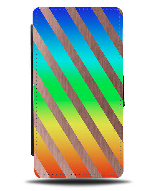 Rainbow & Rose Gold Striped Flip Cover Wallet Phone Case Stripes Colourful i859