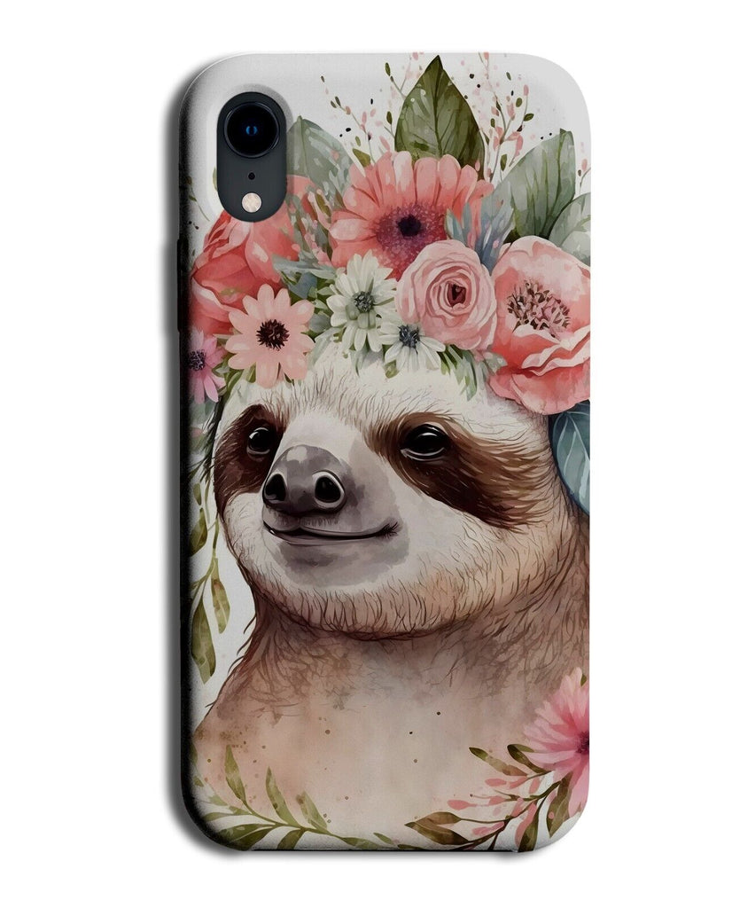 Sloth In Flower Crown Phone Case Cover Floral Boho Watercolour Sloths Face BD17