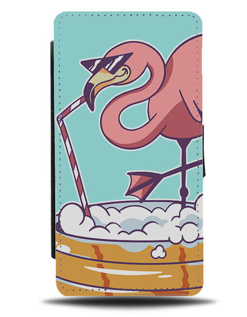 Flamingo Cocktail Flip Wallet Case Beer Drunk Flamingos Straw Tropical J382
