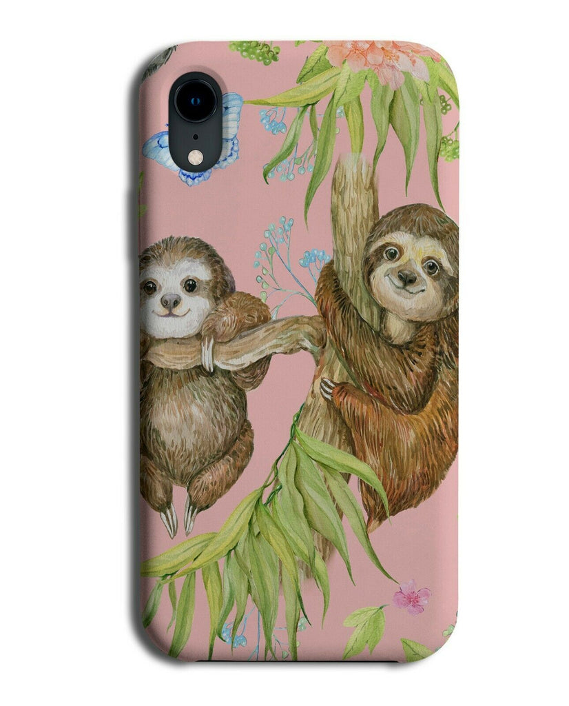 Pink Sloth Painting Phone Case Cover Colourful Leaves Leaf Flowers Roses G305
