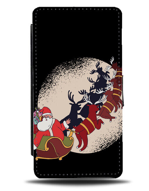 Cartoon Flying Santa On Sleigh With Reindeer Flip Wallet Case Reindeers N784