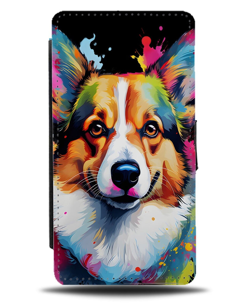 Colourful Corgi Artwork Flip Wallet Case Pop Art Corgis Graffiti Dogs Face CZ77