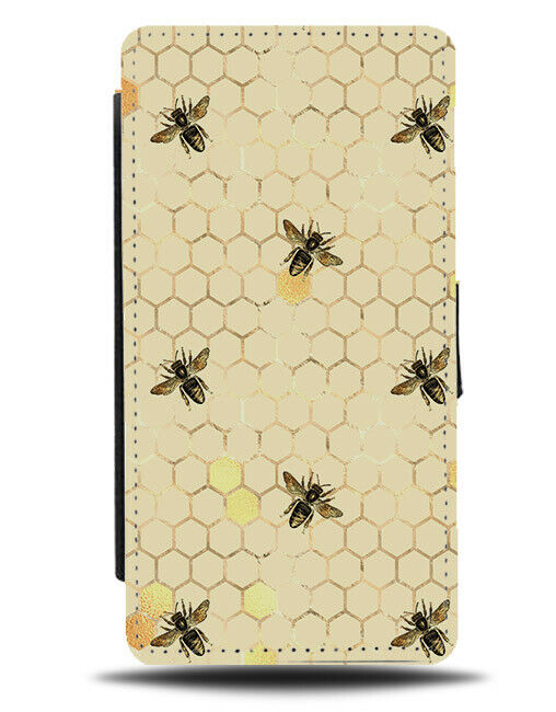 Wasps On Golden Honey Pattern Flip Wallet Case Geometric Outlines Bee Bees G241