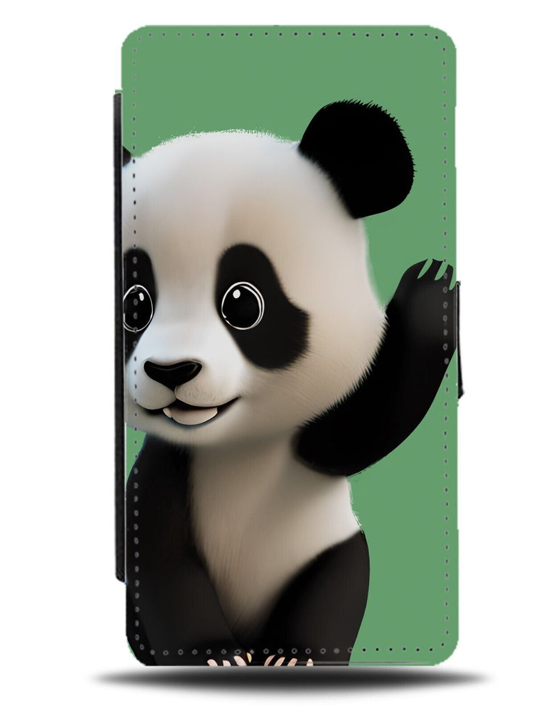 Animated Waving Panda Flip Wallet Case Pandas Bear Cartoon Childs Childrens DF06