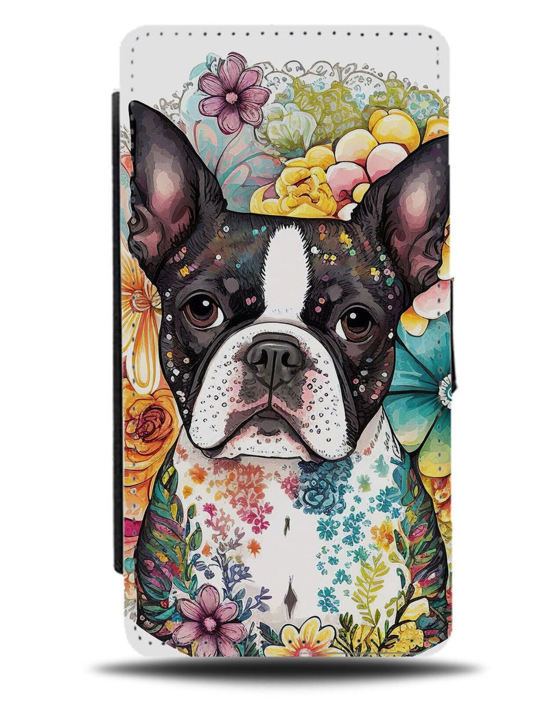 Pug In Flowers Colourful Painting Flip Wallet Case Drawing Pugs Face Dog BF99