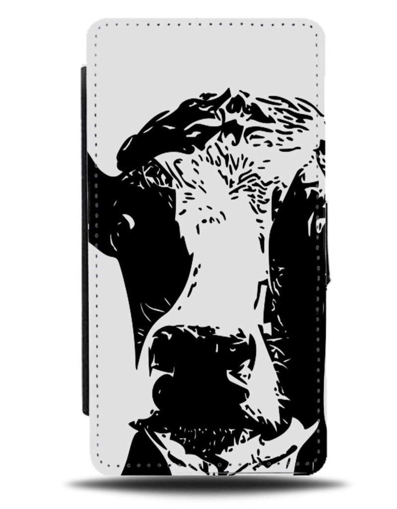Retro Cow Black and White Flip Wallet Case Vintage Dairy Cows Head & Sketch AG56
