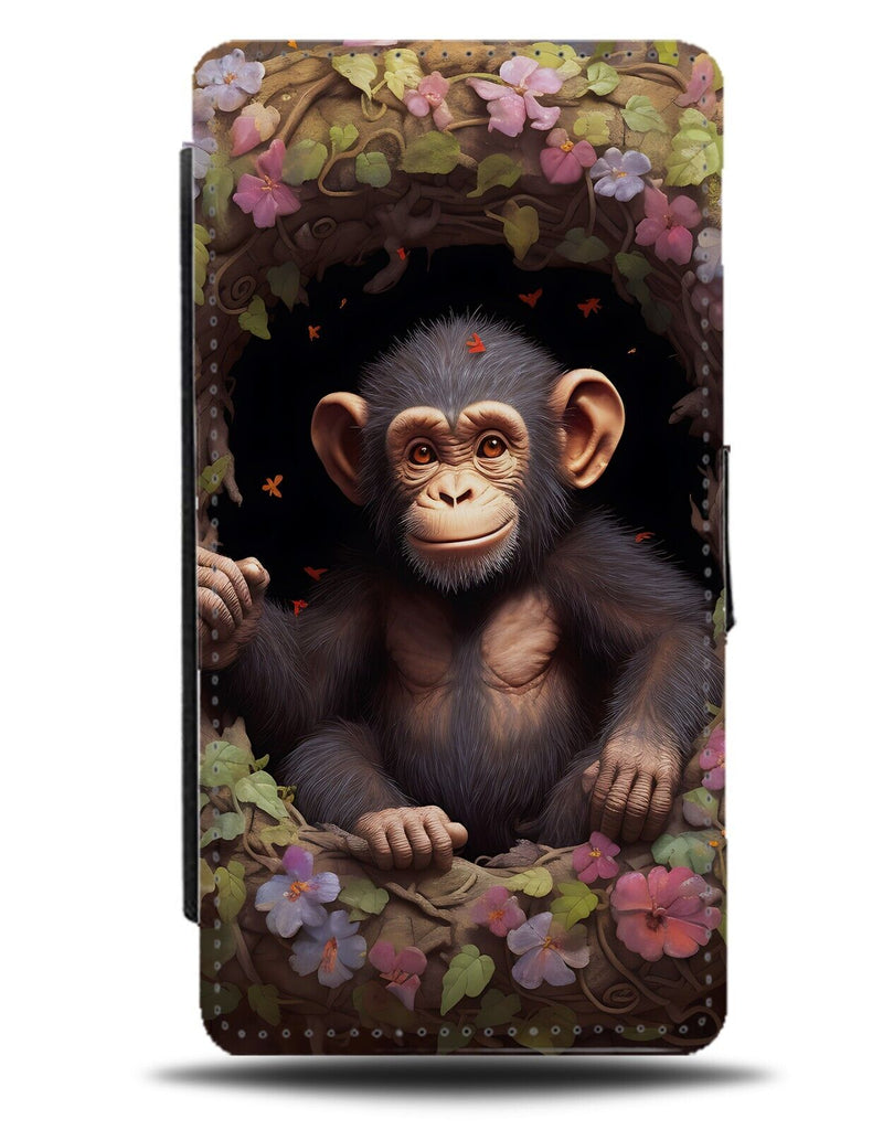 Chimpanzee Monkey Flip Wallet Case Floral Baby Tiny Small Chimpanzees Ape DD01