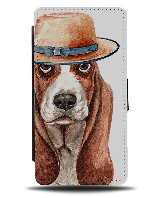 Basset Hound Flip Wallet Phone Case Dog Dogs Western Hat Fashion Style K493