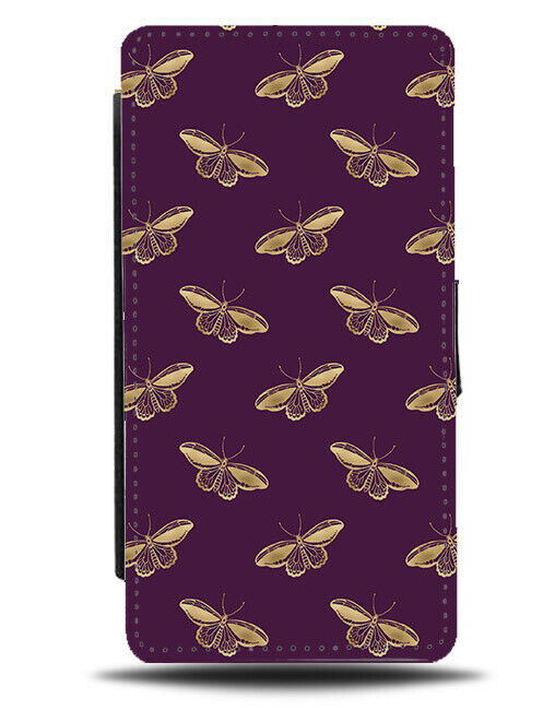 Golden Butterfly Flip Wallet Case Butterflies Gold Silhouette Shapes Wings G228
