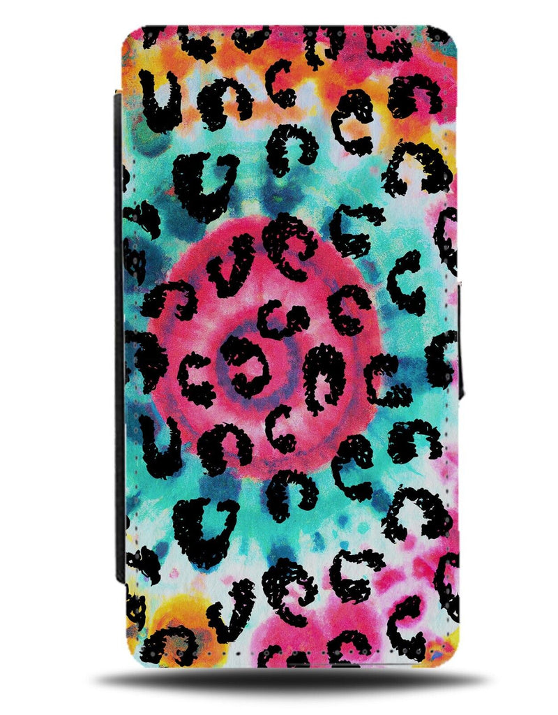 Tie Dye Flip Wallet Case Colourful Leopard Print Animal Spirals Design 60s AV76