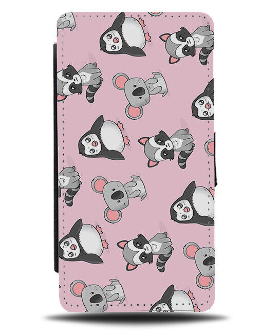 Raccoon Penguin Koala Pattern Cartoon Flip Wallet Case Raccoons Koalas E618