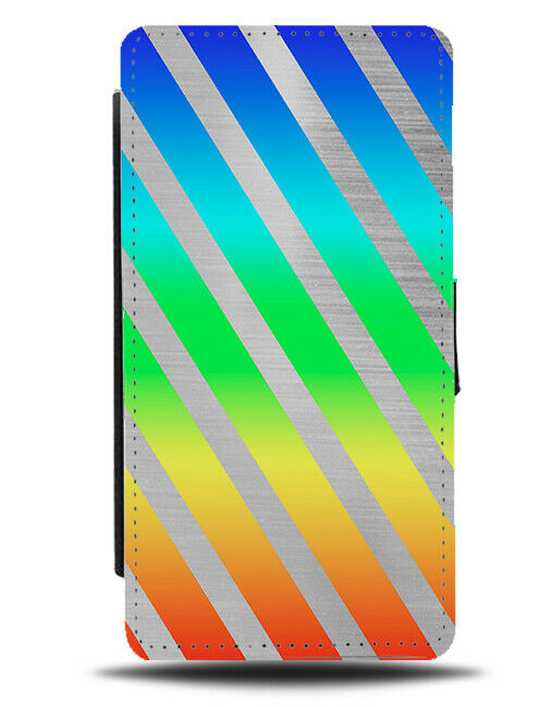 Rainbow and Silver Striped Flip Cover Wallet Phone Case Stripes Colourful i858