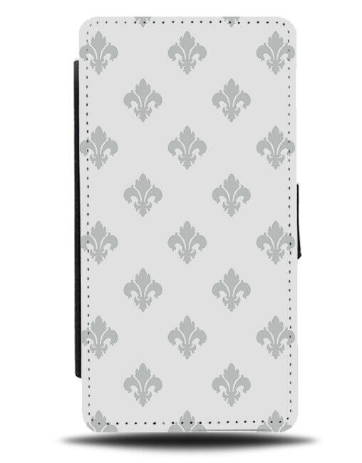 White and Grey Floral Pattern Flip Wallet Case Flower Print Symbol Shape F138
