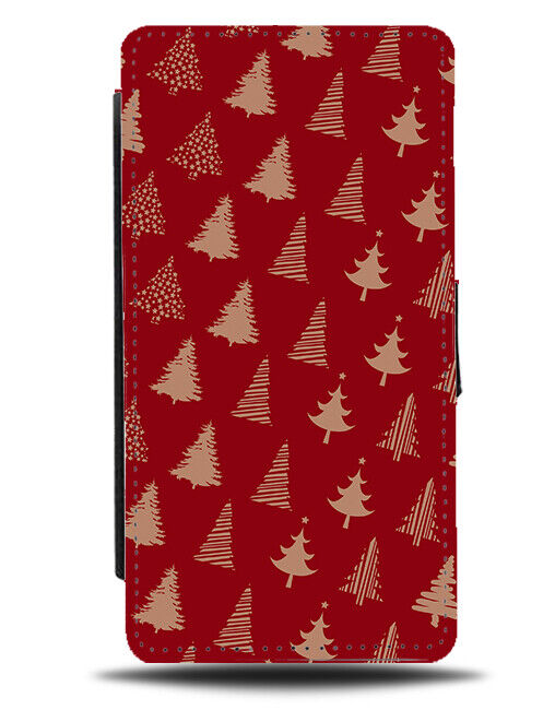 Christmas Wrapping Paper Design Print Flip Wallet Case Print Trees Red Gold N931