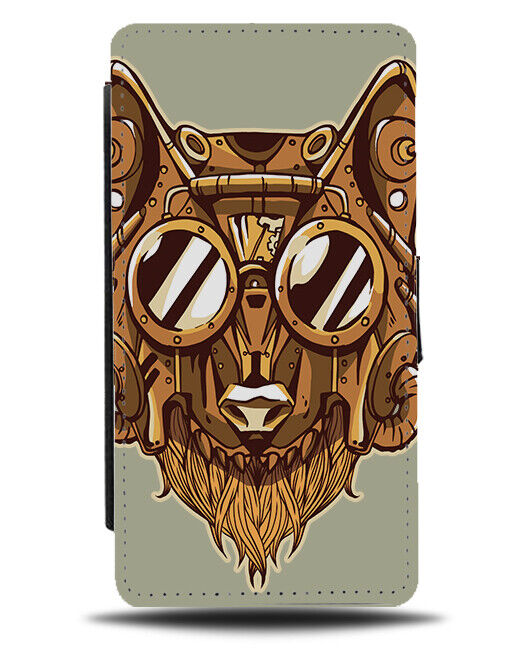 Steampunk Cat Flip Wallet Case Cats Kitten Animal Head Goggles K962