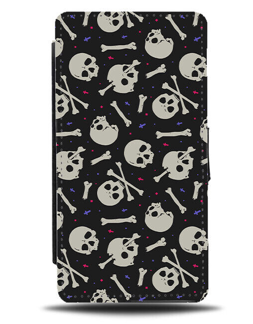 Skull and Crossbones Flip Wallet Case Cross Bone Bones Skulls Halloween N572