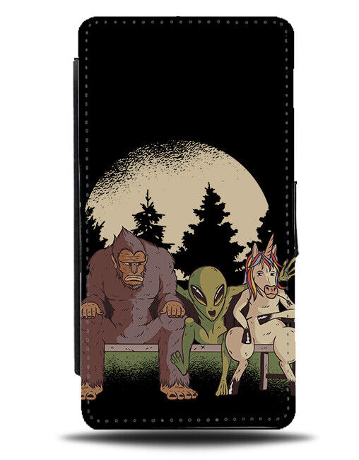 Big Foot Alien and Unicorn Waiting For A Bus Flip Wallet Case Funny Friends i966