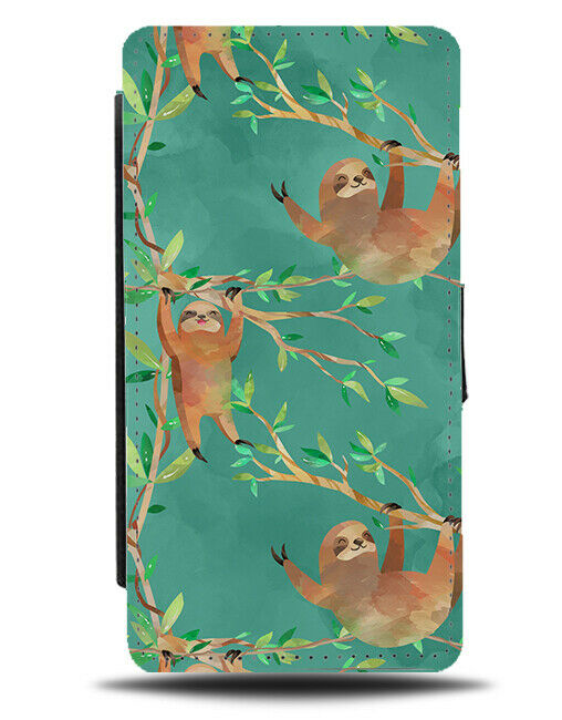 Dark Green Animated Sloths Flip Wallet Case Sloth Branches Twigs Branch G137