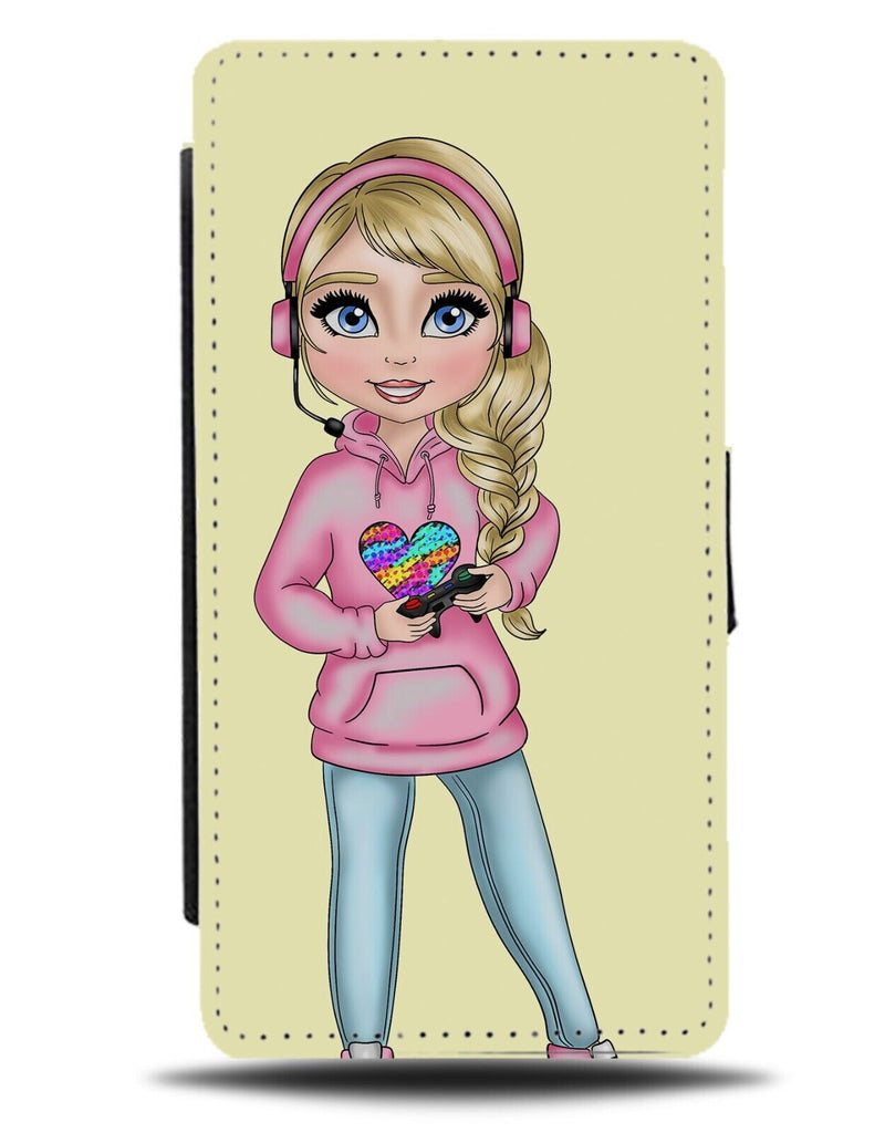 Blonde E-Girl Flip Wallet Case E Girl Gaming Gamer Streamer In Headphones AP91