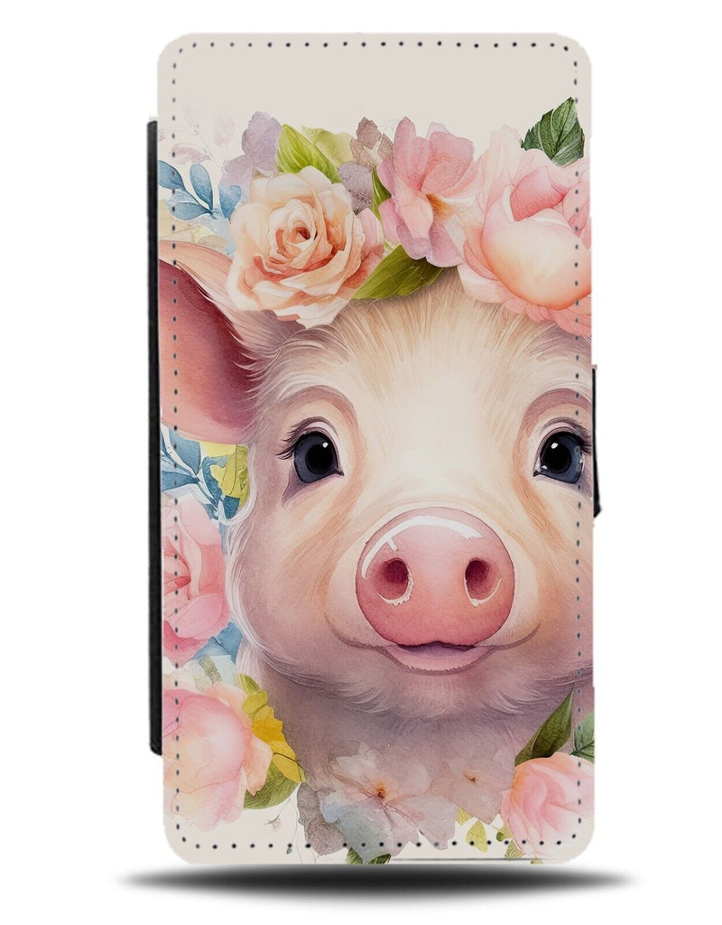 Floral Pig In Flower Crown Flip Wallet Case Funny Festival Headband Pigs CD58
