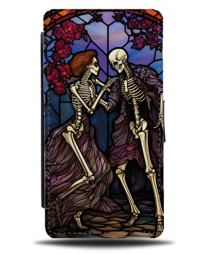 Skeleton Couple Flip Wallet Case Halloween Stained Glass Window Style Art CQ45