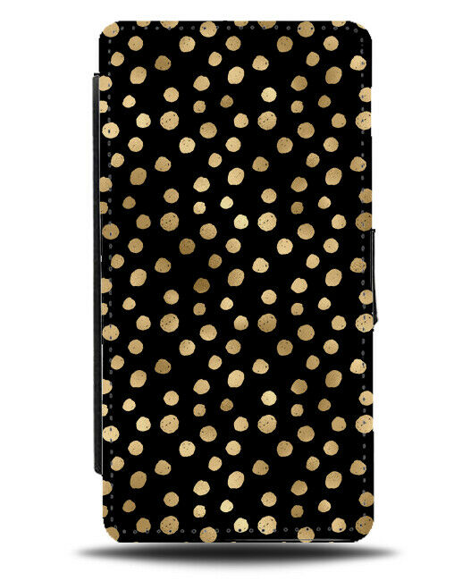 Black and Gold Spotted Flip Wallet Case Spots Polka Dotted Spotty Design F654