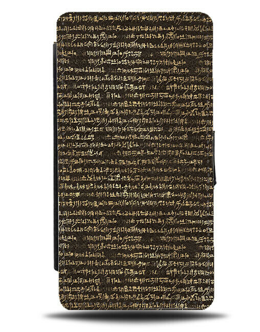 Old Egyptian Scripture Flip Wallet Case Words Golden Print Pattern Design F477