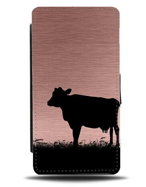 Cow Silhouette Flip Cover Wallet Phone Case Cows Rose Gold Coloured i111