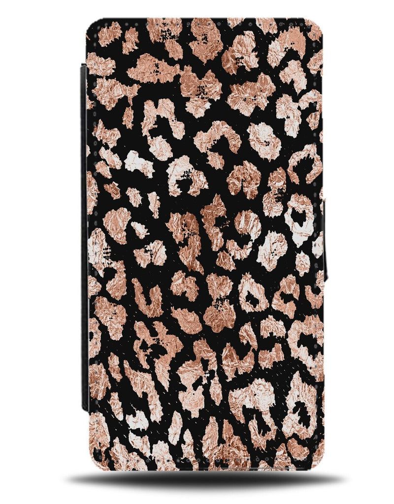 Black and Rose Gold Leopard Print Flip Wallet Case Spots Spot Skin Animal CM47