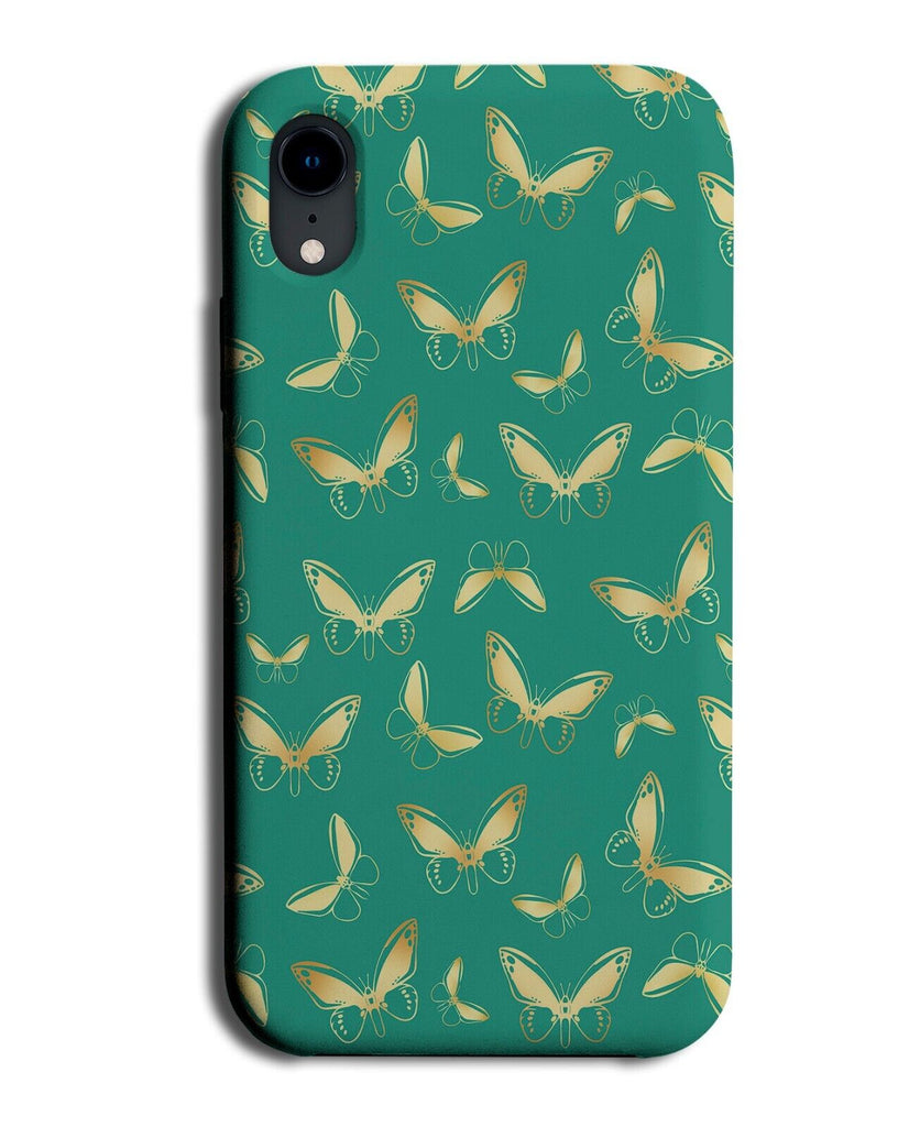 Dark Mint Green Phone Case Cover With Golden Butterflys Flying Shapes Q702F