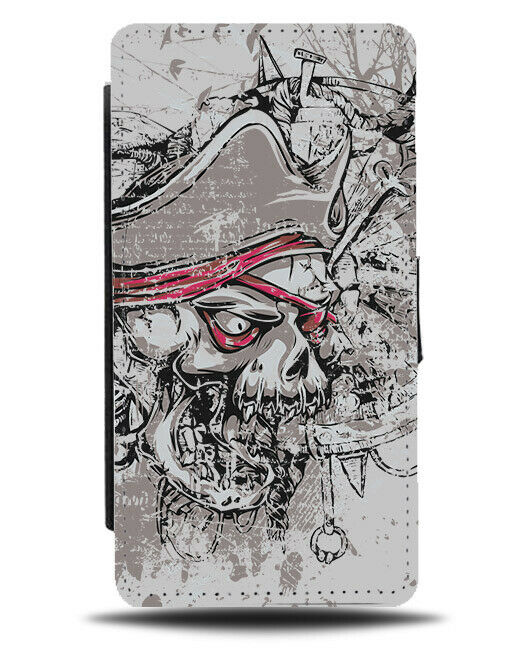 Vintage Pirate Skull Flip Wallet Phone Case Skeleton Pirates Fancy Dress E225