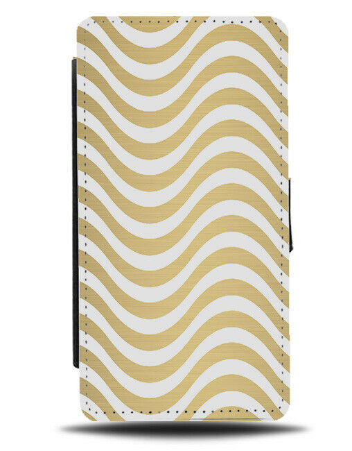 Gold and White Wavy Flip Cover Wallet Phone Case Waves Golden Coloured B838