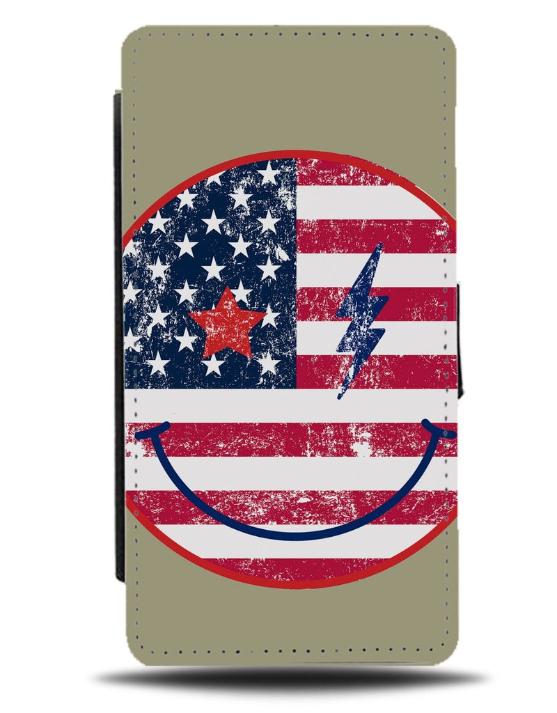 USA Flag Smiley Face Flip Wallet Case America American Colours Vintage US BG95