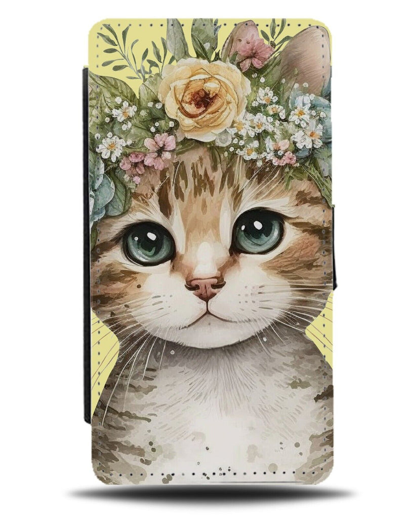 Kitten In Flower Crown Flip Wallet Case Kittens Face Head Cat Flowers Queen BG67