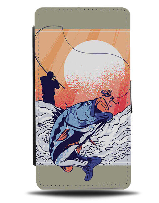 Retro Fishing Art Work Picture Flip Wallet Case Stylish Cool Novelty Design J351