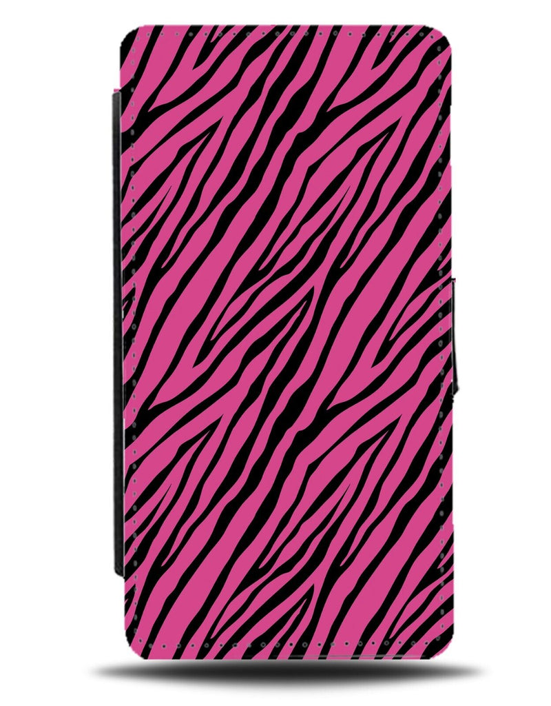 Hot Pink and Black Zebra Stripes Flip Wallet Case Skin Print Zebras Lines CH57