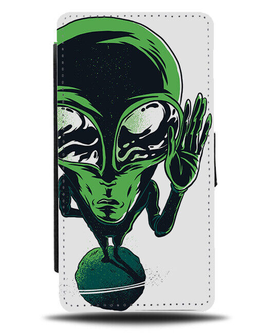 Alien On Tiny Earth Flip Wallet Case Aliens Small Sized Planet Cartoon i929