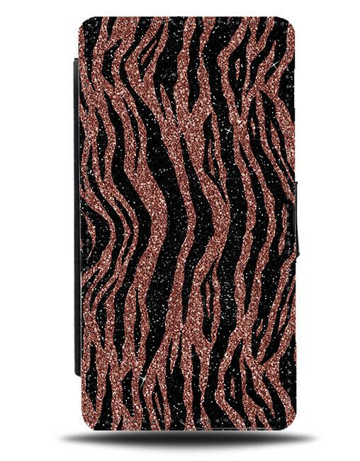 Glitter Rose Gold Zebra Print Image Flip Wallet Case Stripes Marks Markings G032