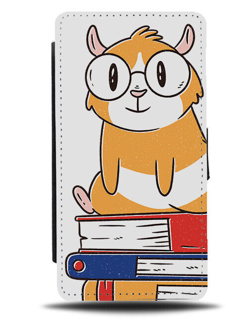 Clever Hamster Flip Wallet Case Books In Glasses Geeky Nerd Guinea Pig J484