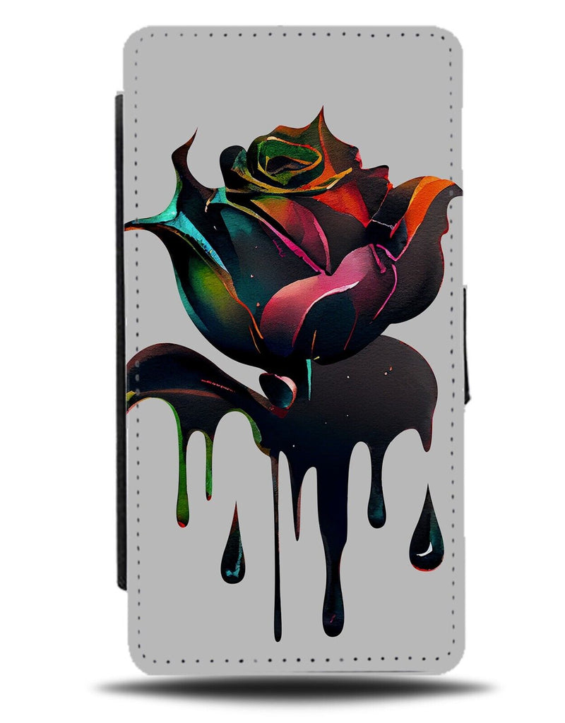 Gothic Dripping Black Coloured Blood Rose Flip Wallet Case Flower Roses AE45