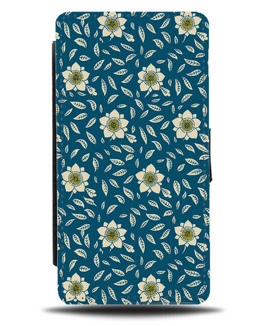 Dark Green Roses Flip Wallet Case Floral Flowery Leafs Handdrawn E888