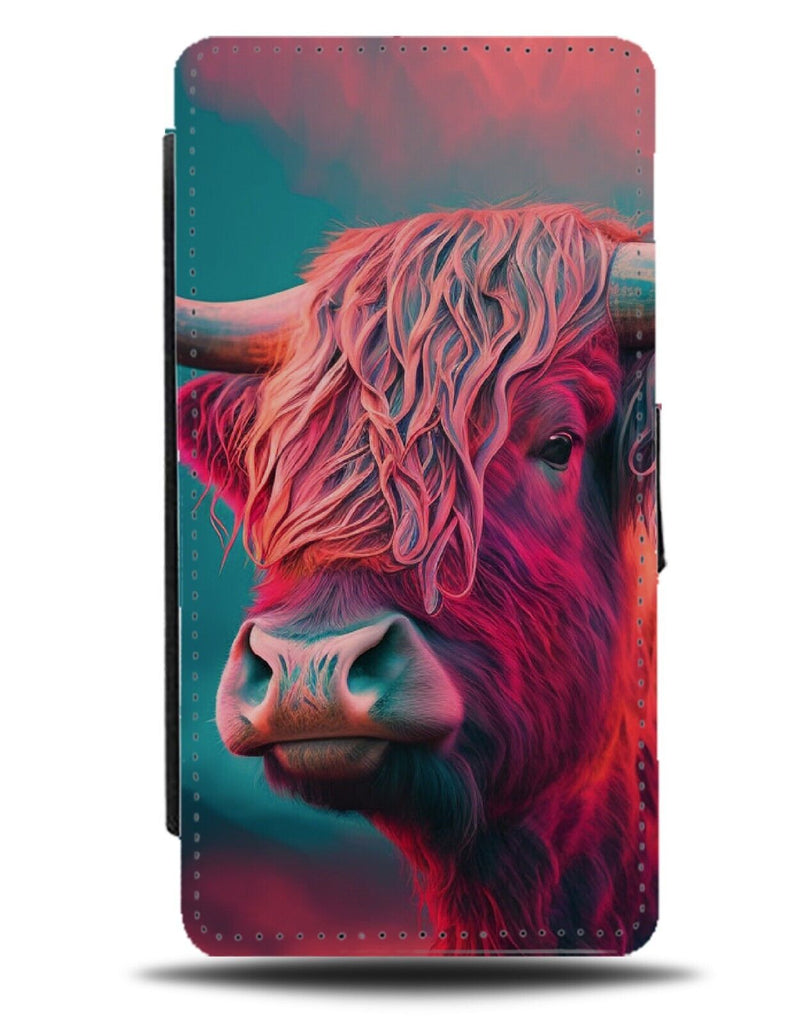 Pink High Cattle Cow Flip Wallet Case Scottish Long Haired Novelty Animal CB21