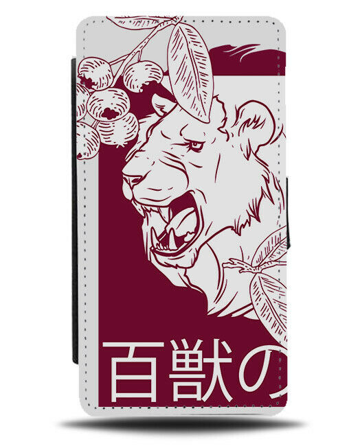 Grey and Red Floral Lion Flip Wallet Phone Case Lions Flower Flowers Anime E416